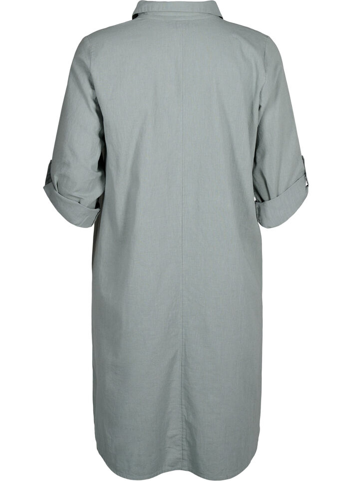 Kleid mit V-Ausschnitt aus Baumwolle und Leinen, Chinois Green, Packshot image number 1