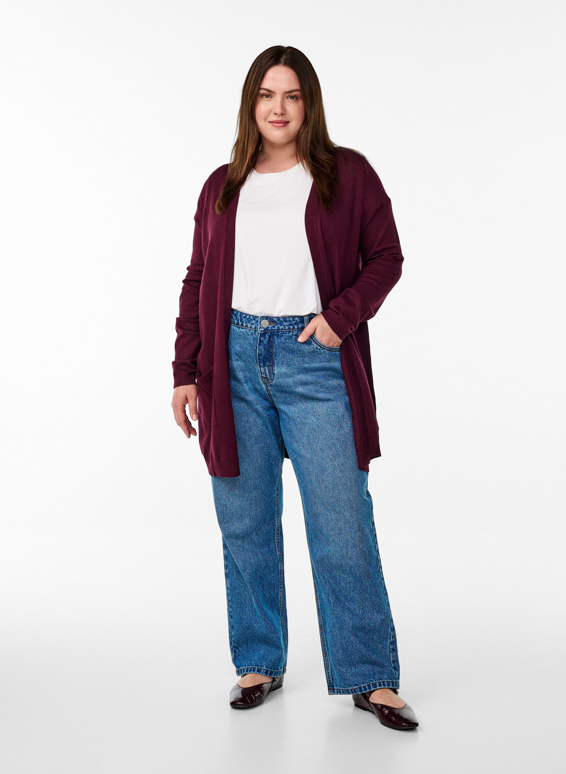 ZizziLange Strickjacke aus Viskose-Mischung, Rot, Model image number 1