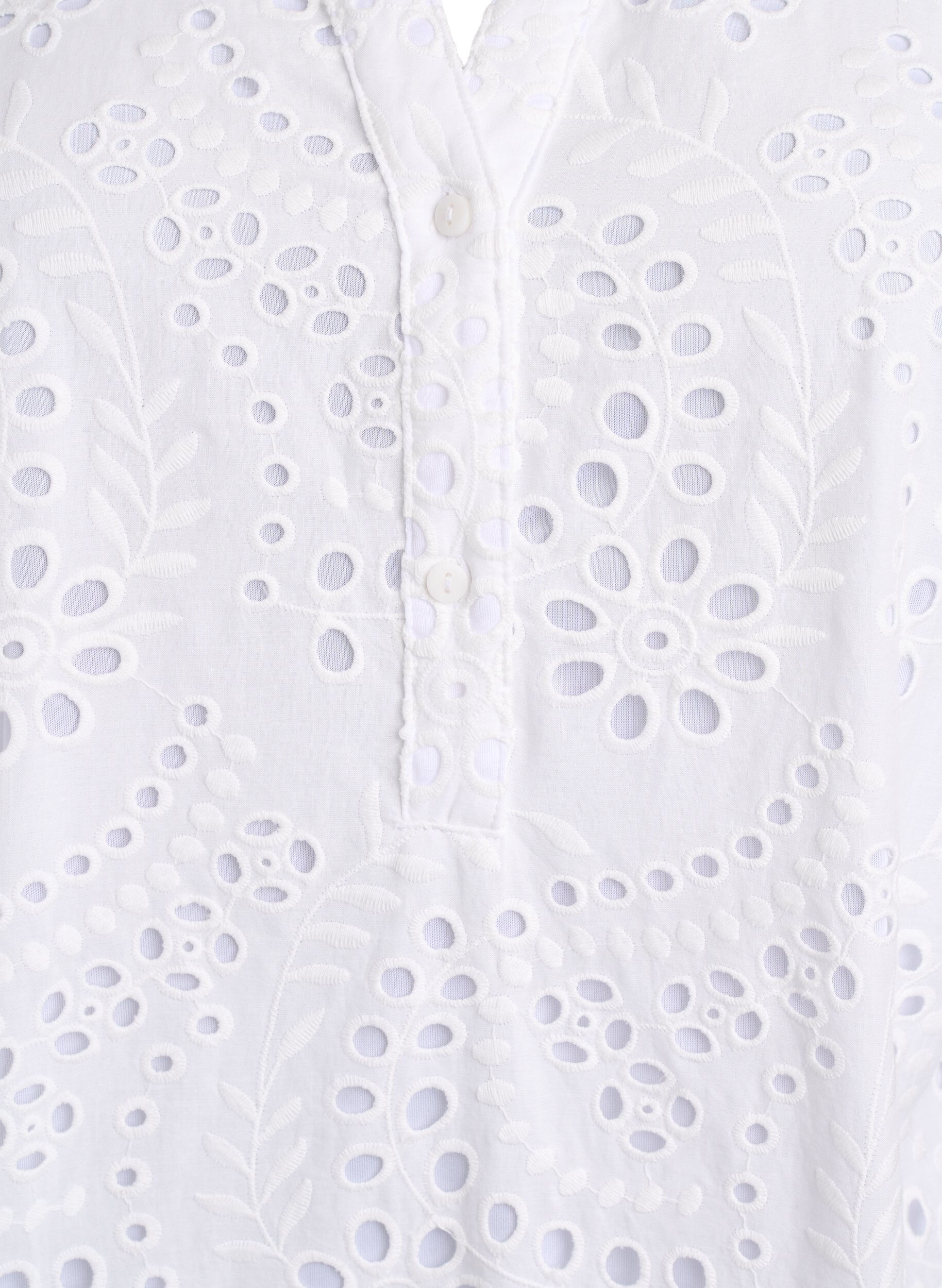 Zizzi Kleid aus Broderie Anglaise mit R&uuml;schen&auml;rmeln, Wei&szlig;, Packshot image number 2