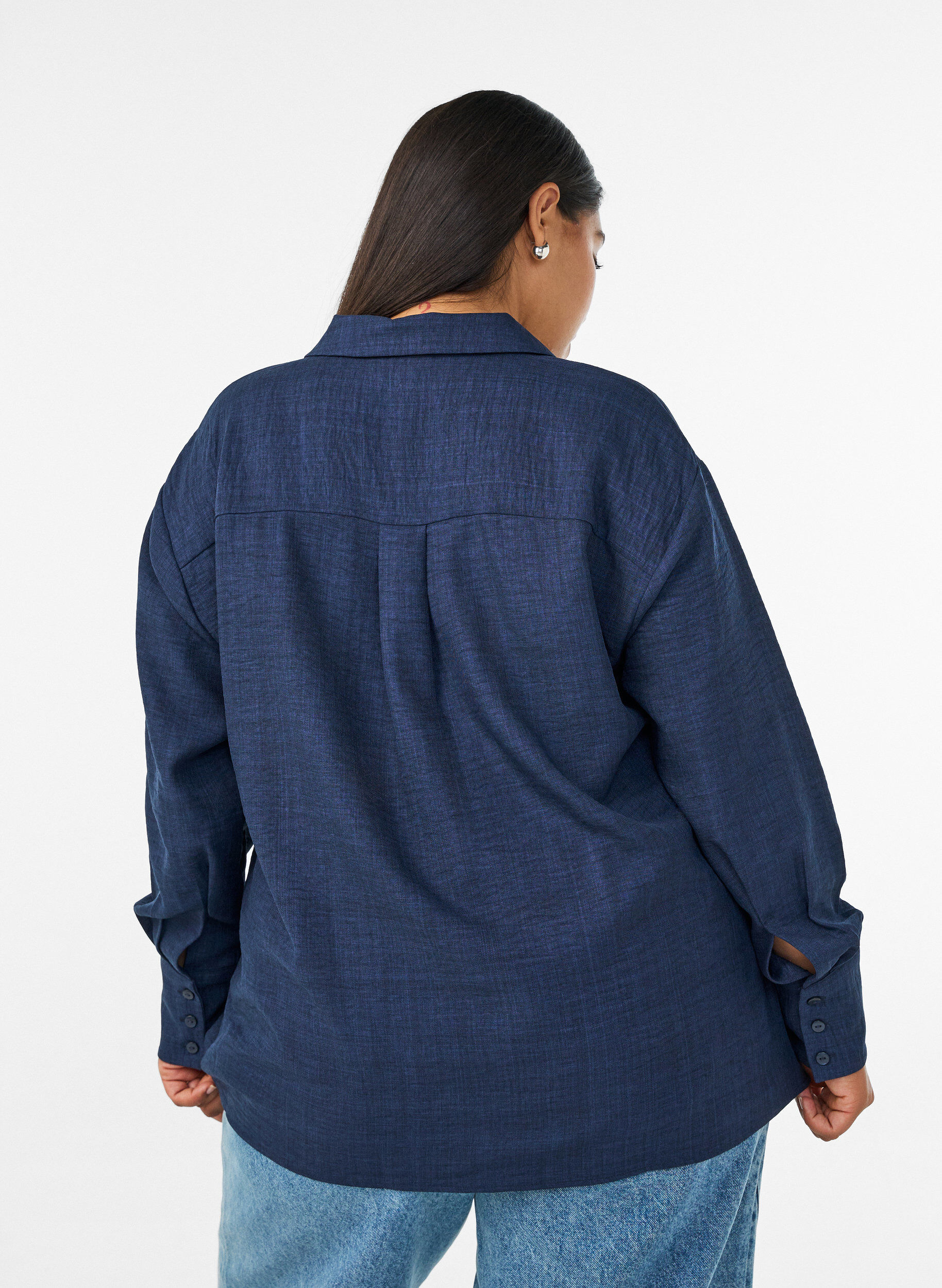 ZizziLockere Bluse mit V-Ausschnitt, Blau, Model image number 2
