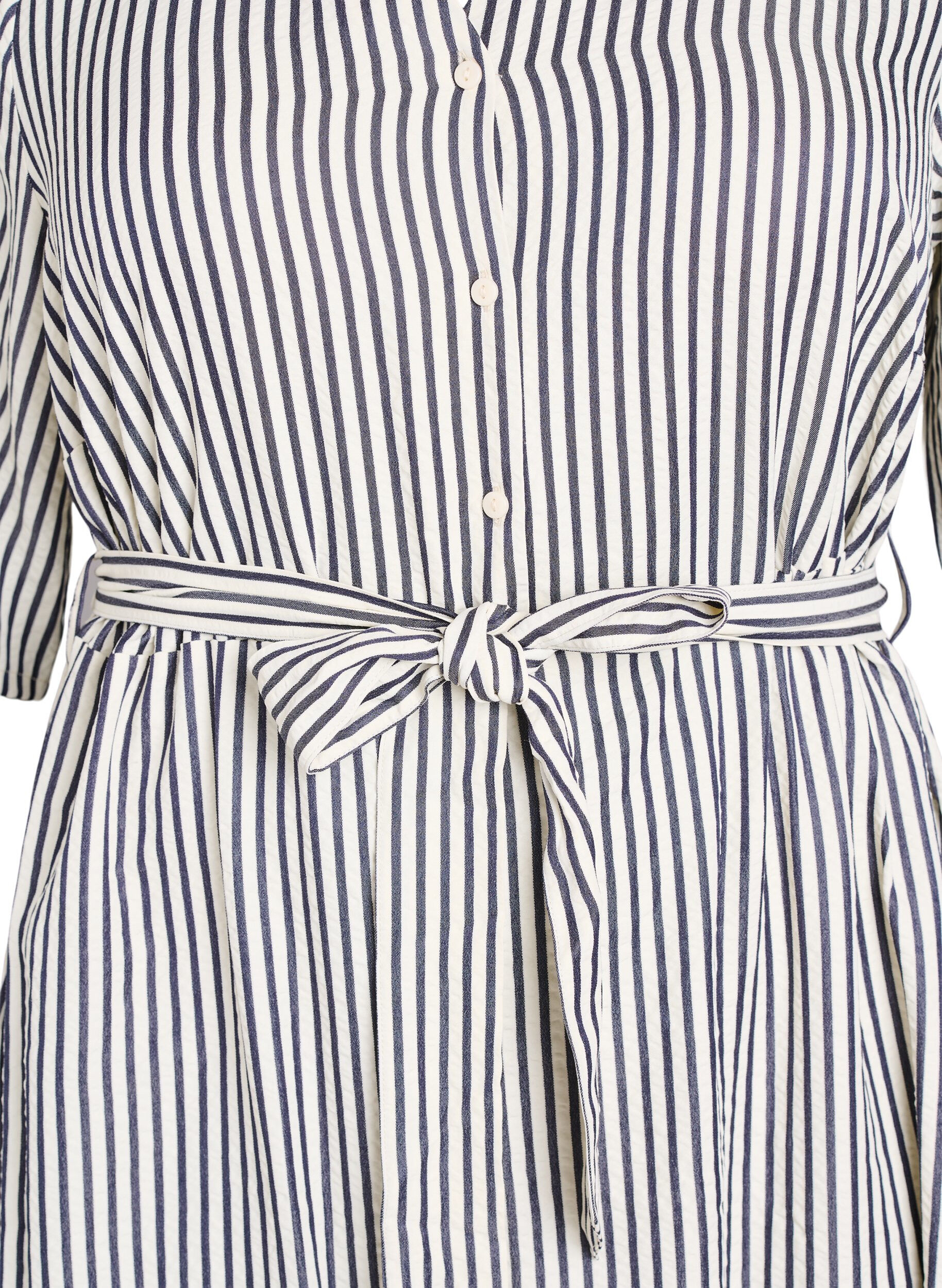 ZizziKn&ouml;chellanges Hemdblusenkleid mit Bindeg&uuml;rtel und Streifen, Schwarz, Packshot image number 2