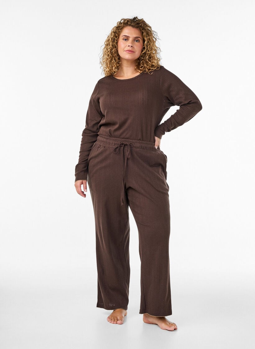 Pyjamaoberteil aus Bio-Baumwolle mit Lochstickerei, Braun, Model image number 1