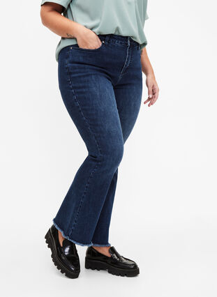 Ellen-Bootcut-Jeans, ungesäumt, Blue denim, Model image number 2