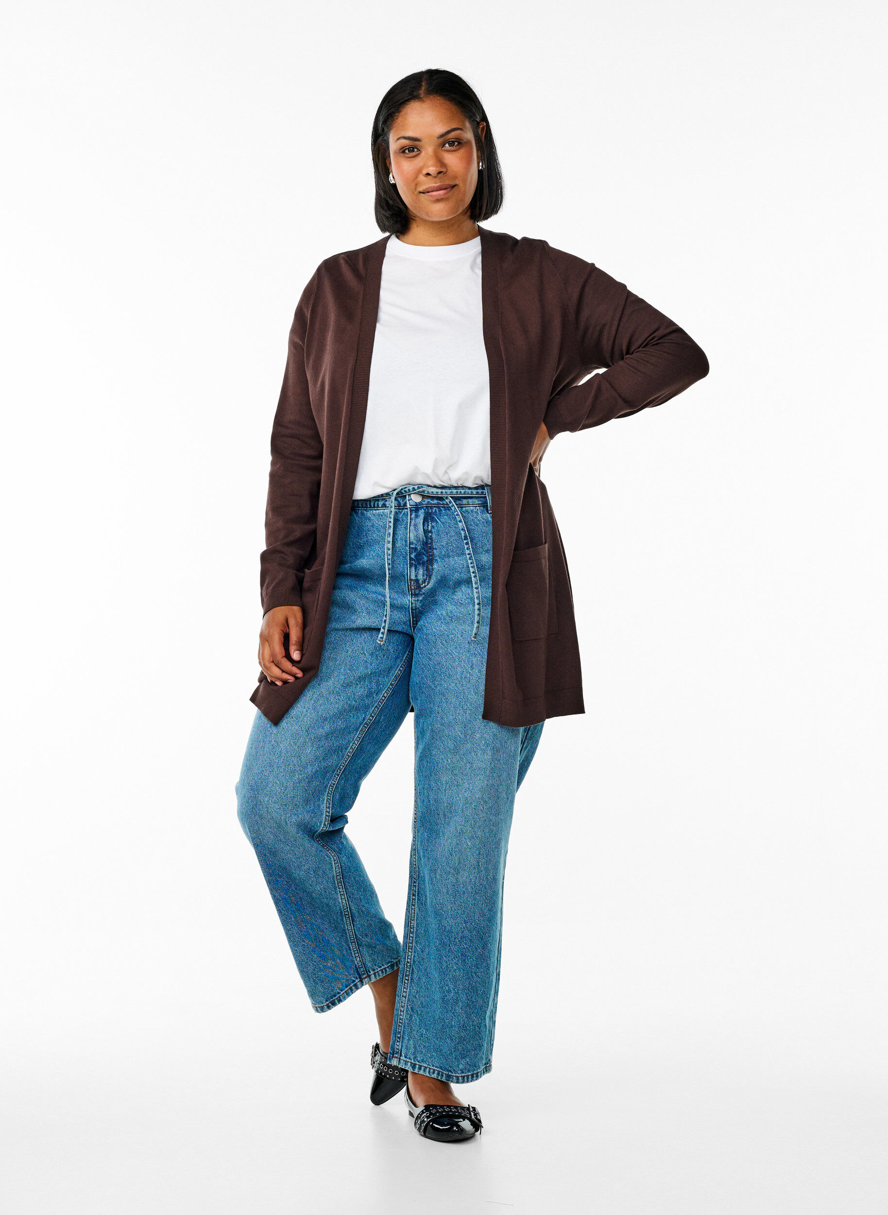 ZizziLange Strickjacke aus Viskose-Mischung, Braun, Model image number 1