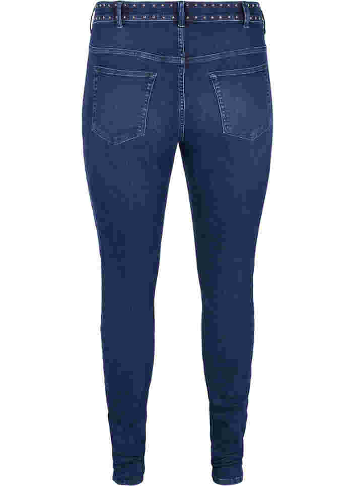 Super Slim Amy Jeans mit Nieten, Dark blue, Packshot image number 1