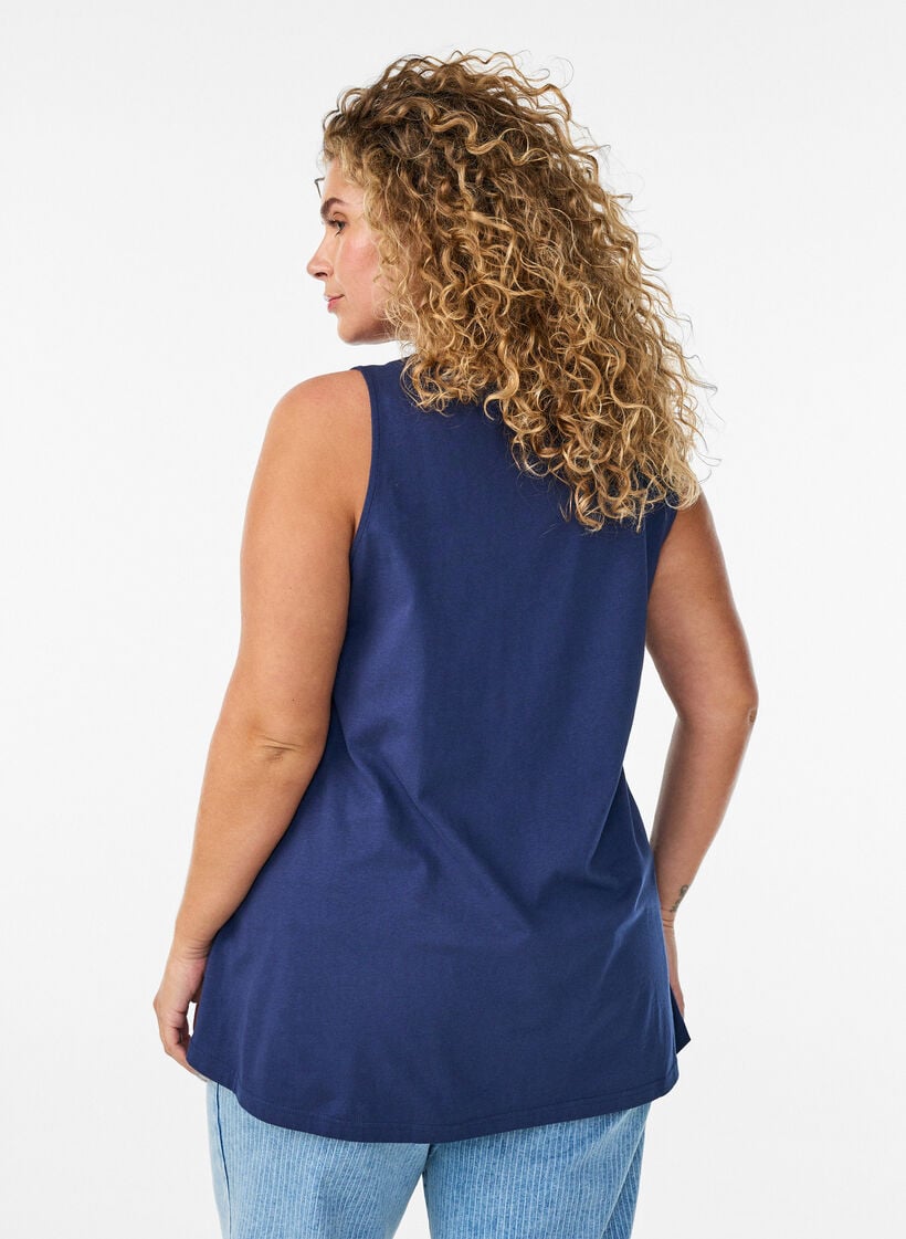 Top aus Baumwolle mit A-Linie, Blau, Model image number 2