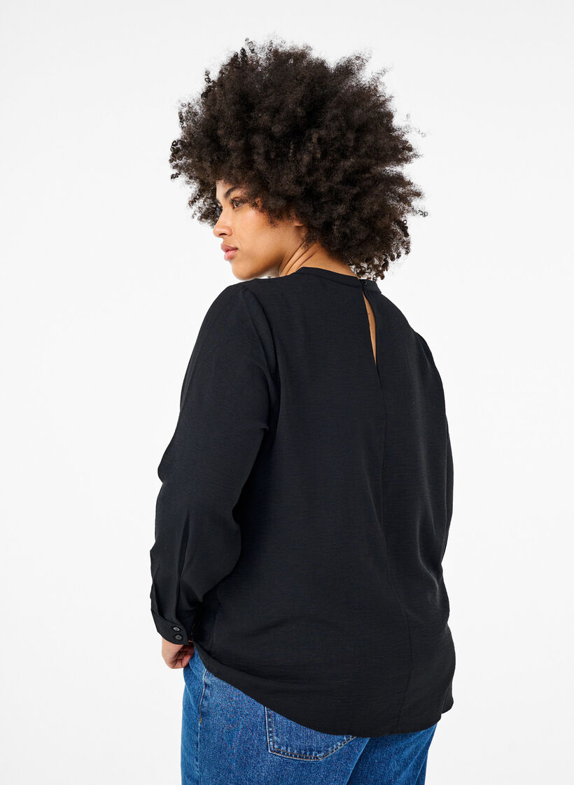 Bluse mit Spitzendetail, Black, Model image number 1