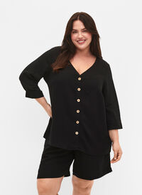 Bluse aus Viskose mit Knöpfen und V-Ausschnitt, Black, Model