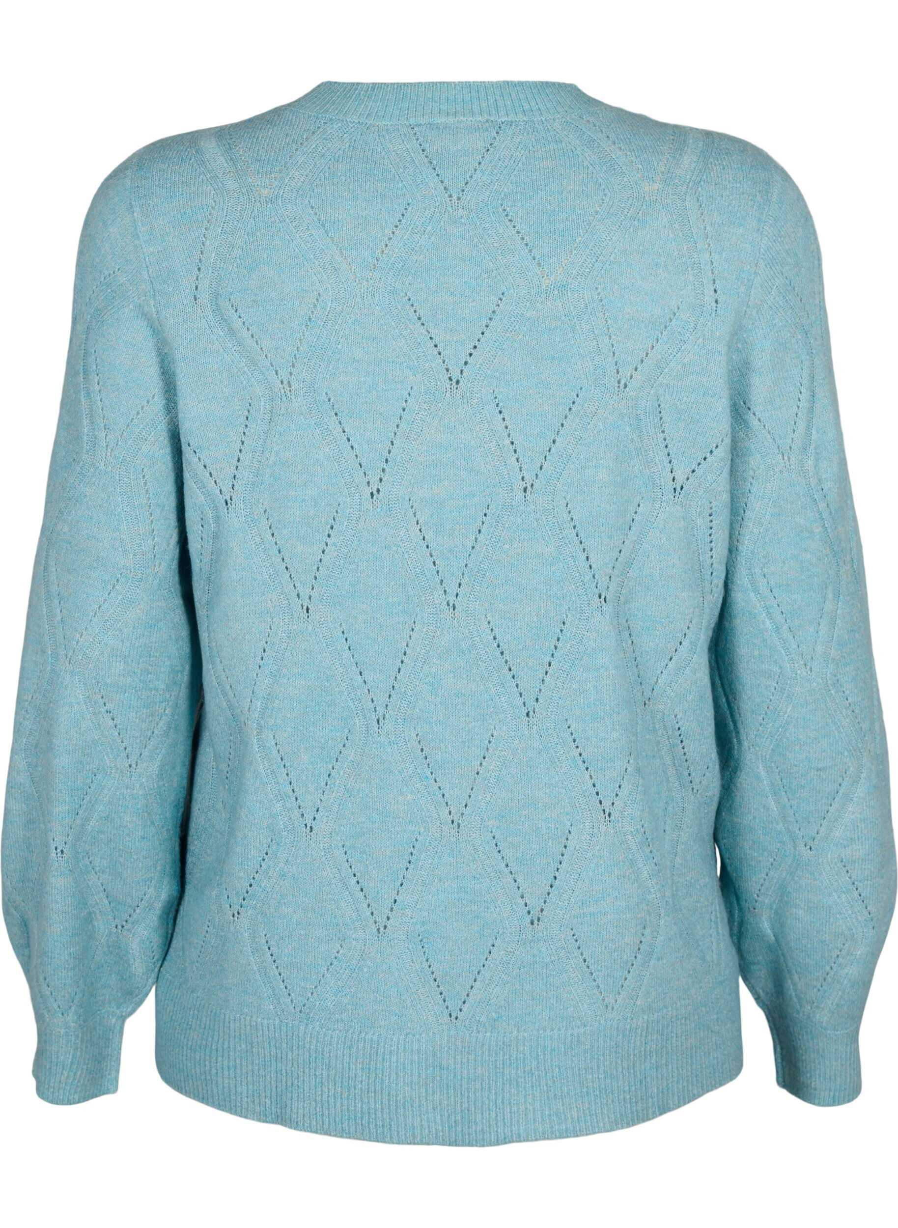 Zizzi Gestrickter Pullover mit Lochmuster, Reef Waters Mel., Packshot image number 1