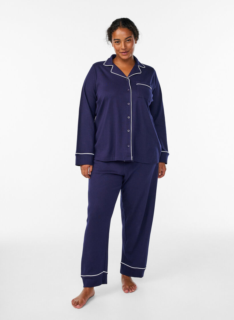 Pyjamahemd aus Baumwolle mit Brusttasche, Blau, Model image number 1