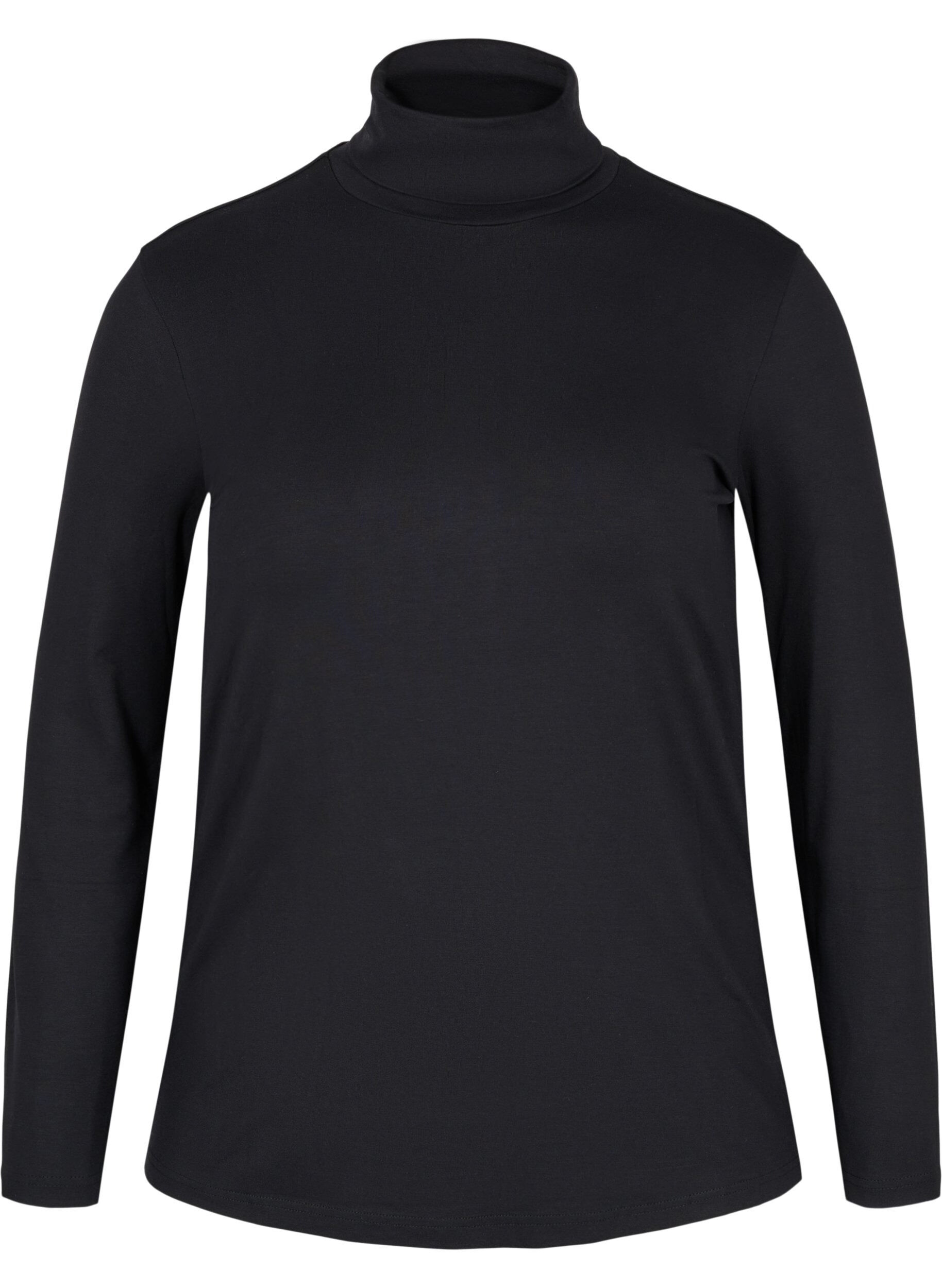 Zizzi Lang&auml;rmelige Baumwollbluse mit Rollkragen, Solid Black, Packshot image number 0