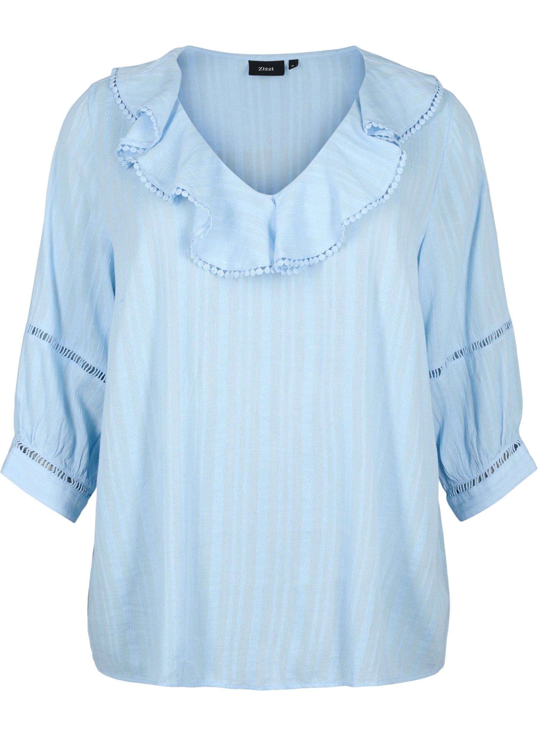 Zizzi Bluse mit 3/4-&Auml;rmeln und Spitze, Chambray Blue, Packshot image number 0