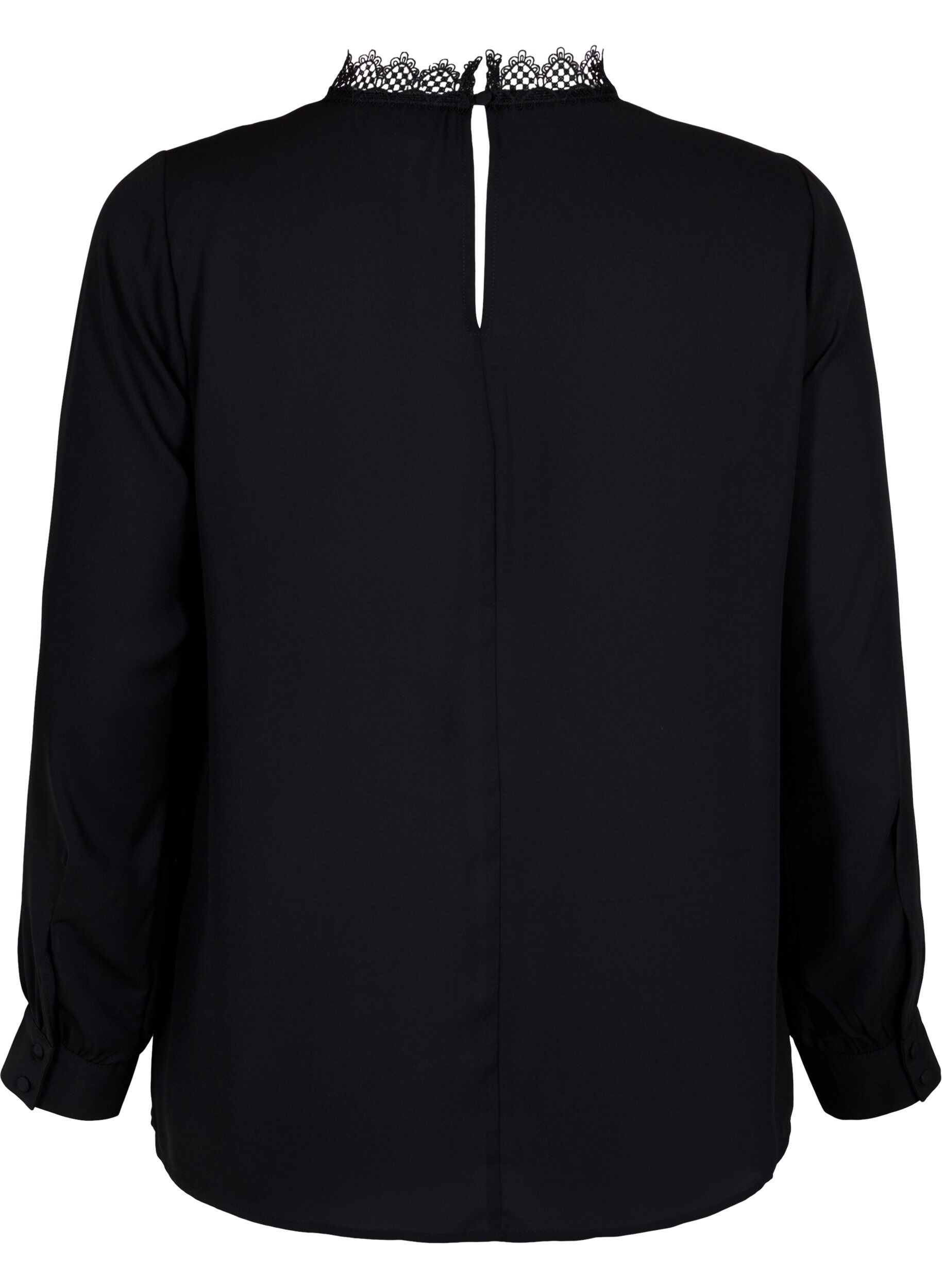 Zizzi Lang&auml;rmelige Bluse mit Spitze, Black, Packshot image number 1