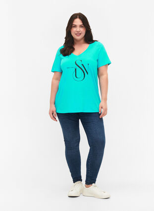 T-Shirt aus Baumwolle mit Druck, Turquoise SUN, Model image number 2