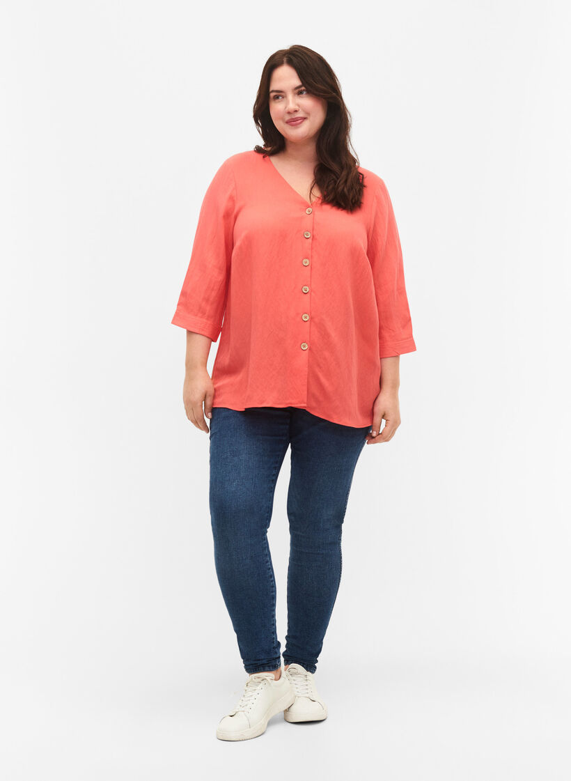 Bluse aus Viskose mit Knöpfen und V-Ausschnitt, Deep Sea Coral, Model image number 2