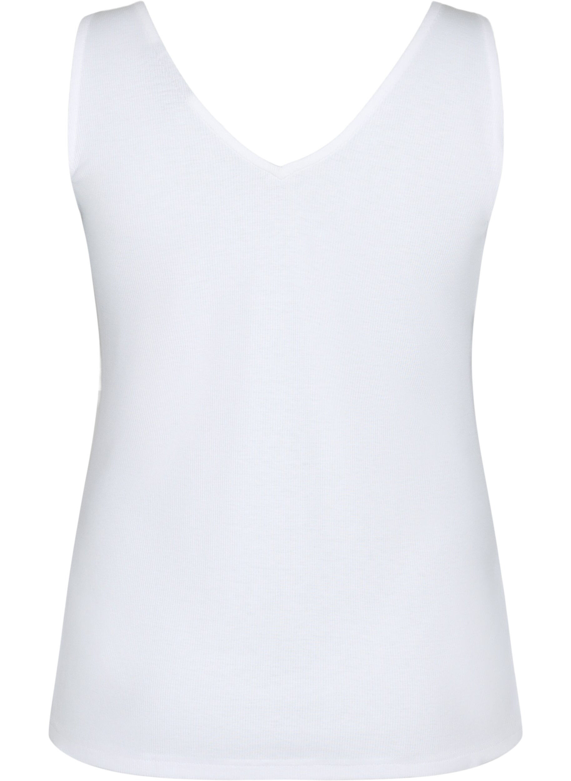 Zizzi Geripptes Basic Top mit V-Ausschnitt, Bright White, Packshot image number 1