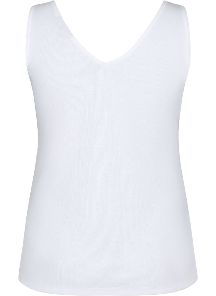 Geripptes Basic Top mit V-Ausschnitt, Bright White, Packshot image number 1