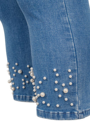 Hochtaillierte Capri-Jeans mit Perlen, Light blue denim, Packshot image number 2