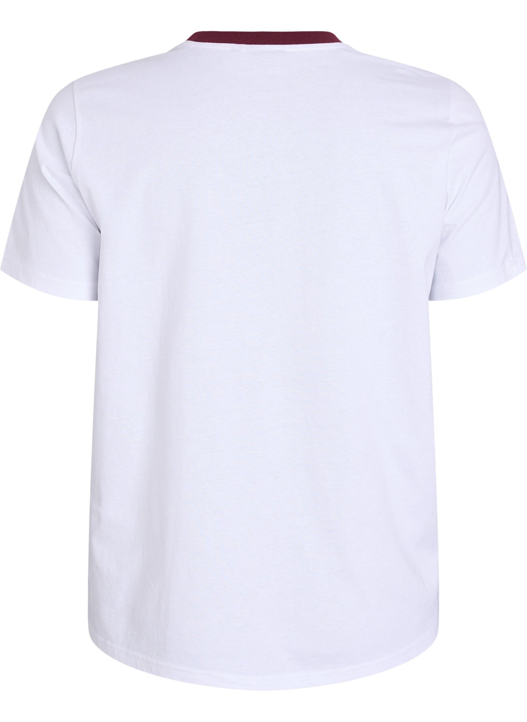 Zizzi T-Shirt mit Textdruck und Kontrastbesatz, Wei&szlig;, Packshot image number 1