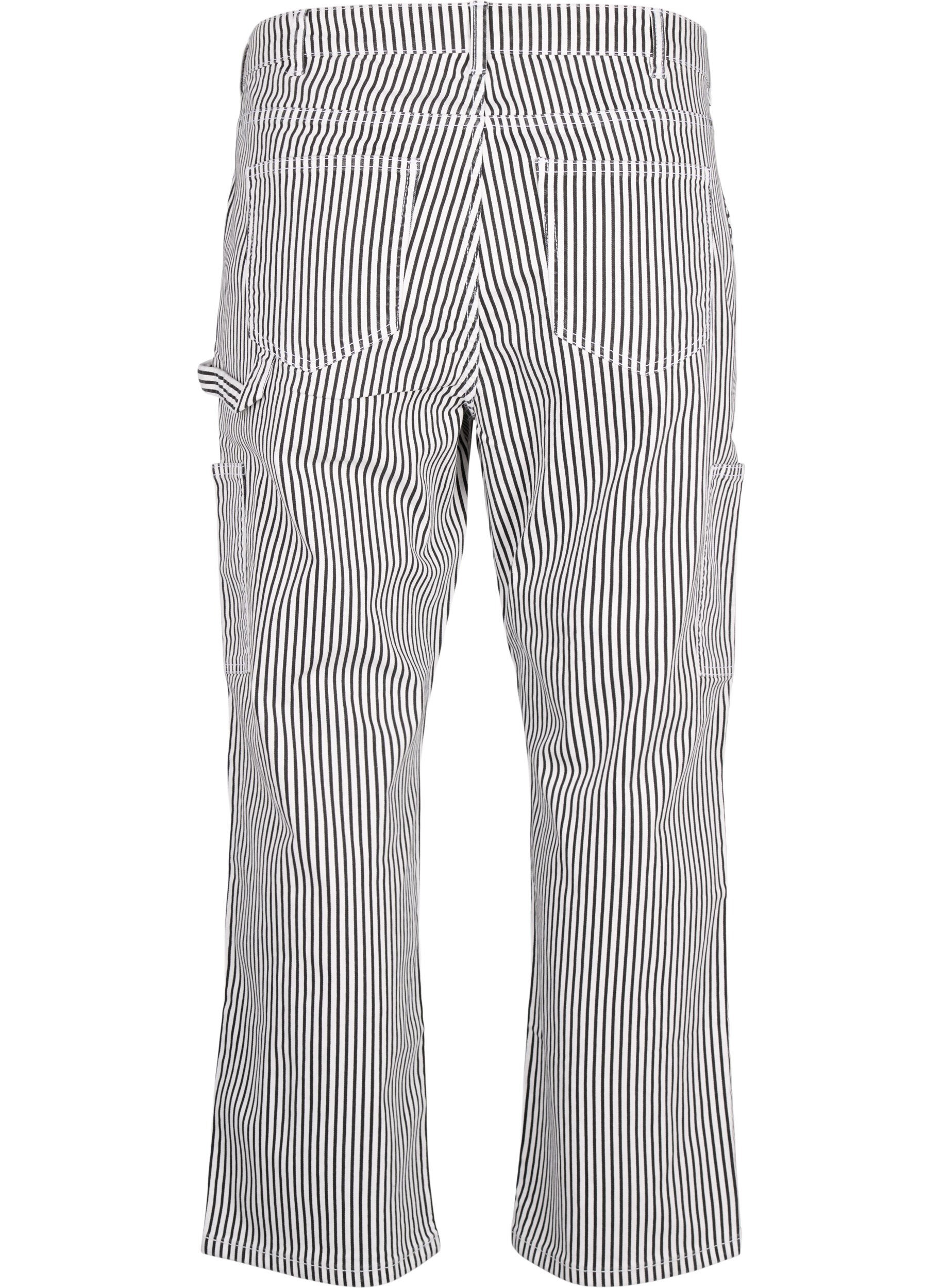 Zizzi Gestreifte Cargo-Jeans mit gerader Passform, Black White Stripe, Packshot image number 1