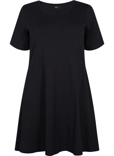 Einfarbiges Kleid aus Baumwolle mit kurzen Ärmeln, Black, Packshot image number 0