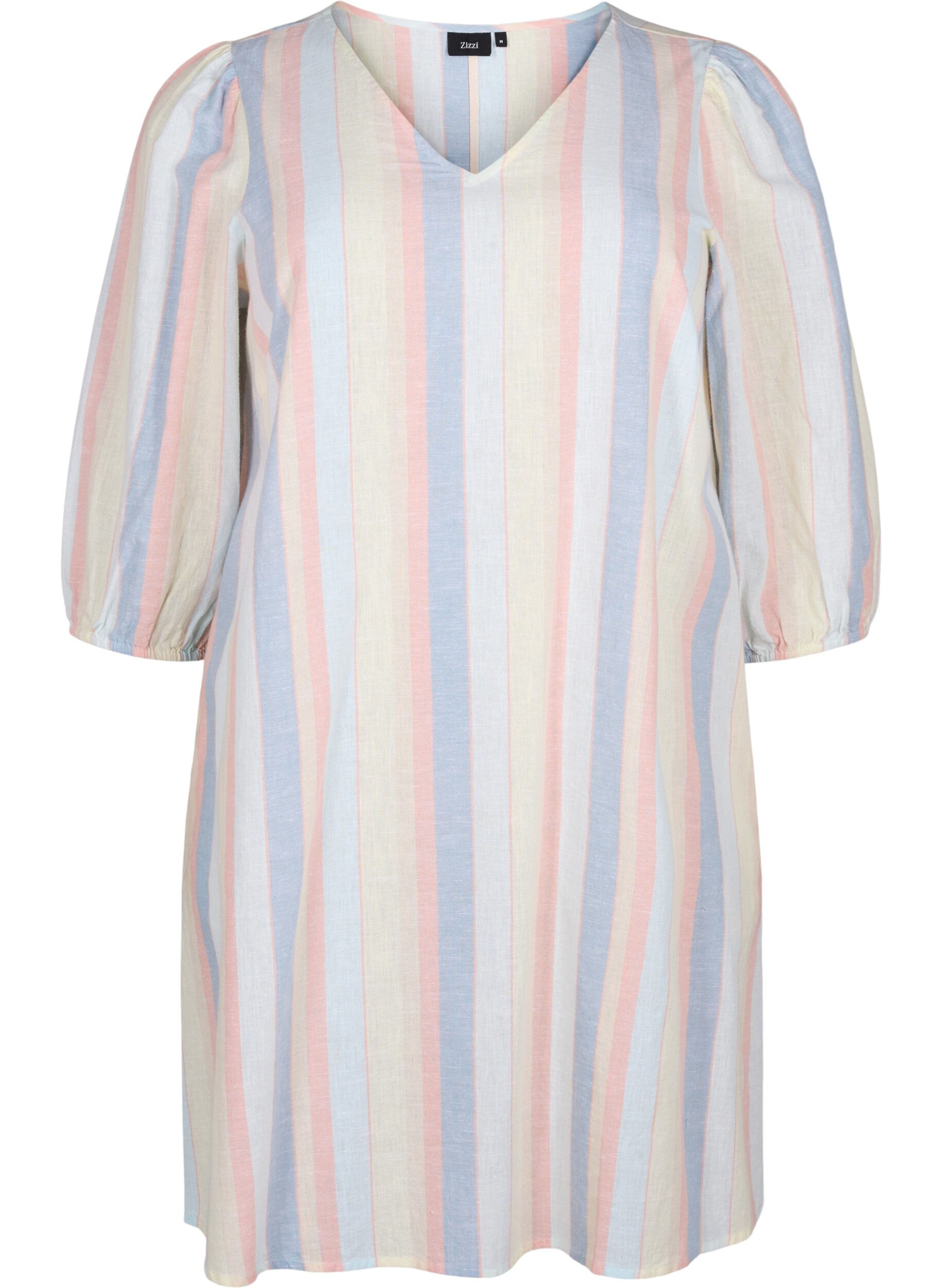 Zizzi Kurzes Kleid aus Baumwollmischung mit Leinen, Multi Color Stripe, Packshot image number 0