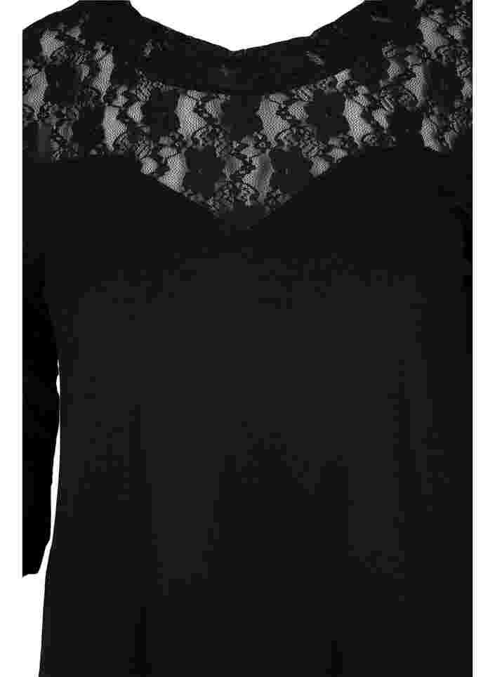 Viskosebluse mit Spitze und 3/4 Ärmeln, Black, Packshot image number 2