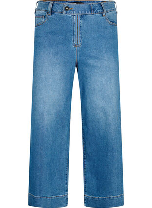 Cropped Jeans mit breitem Bein, Blue denim, Packshot image number 0