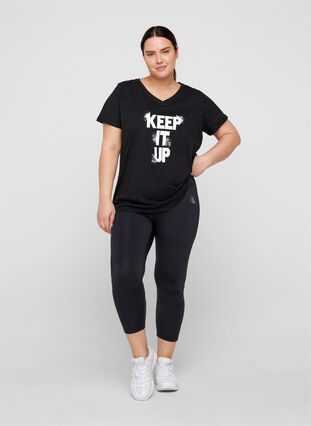 Trainings-T-Shirt aus Baumwolle mit Aufdruck, Black Keep, Model image number 2
