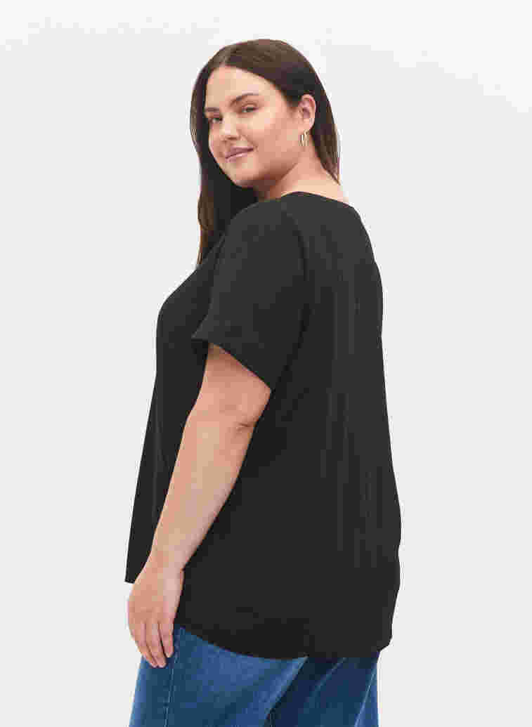Kurzärmelige Bluse mit V-Ausschnitt, Black, Model image number 1