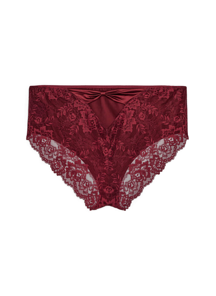 Slip mit Spitze und einem Schleifendetail hinten, Dunkles Bordeaux, Packshot image number 1