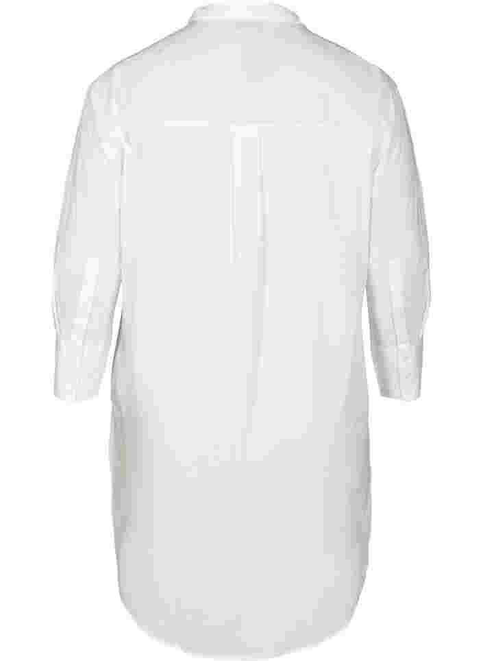 Lange Baumwollbluse mit Brusttasche, Bright White, Packshot image number 1