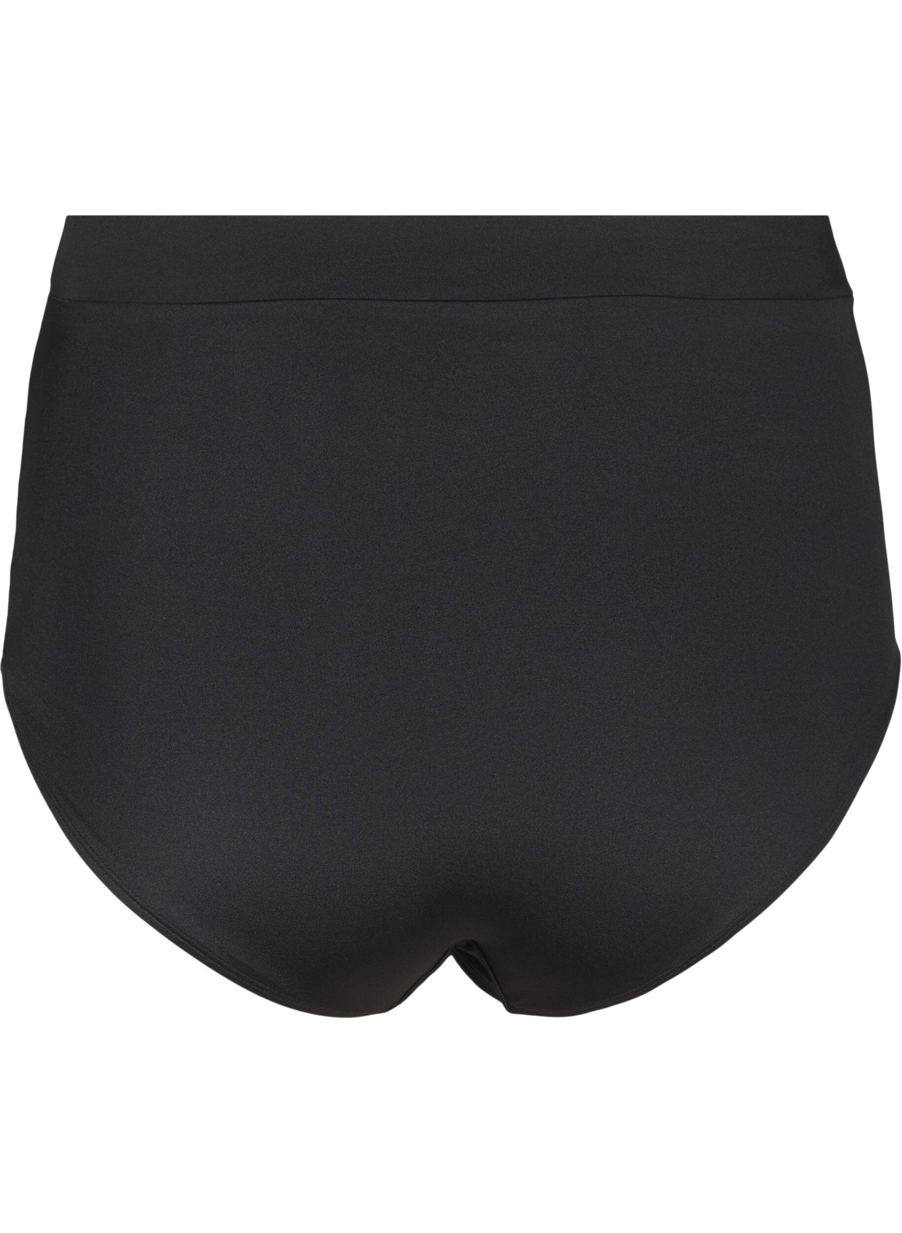 Zizzi Hoch taillierte Bikinihose mit Raffung, Schwarz, Packshot image number 1