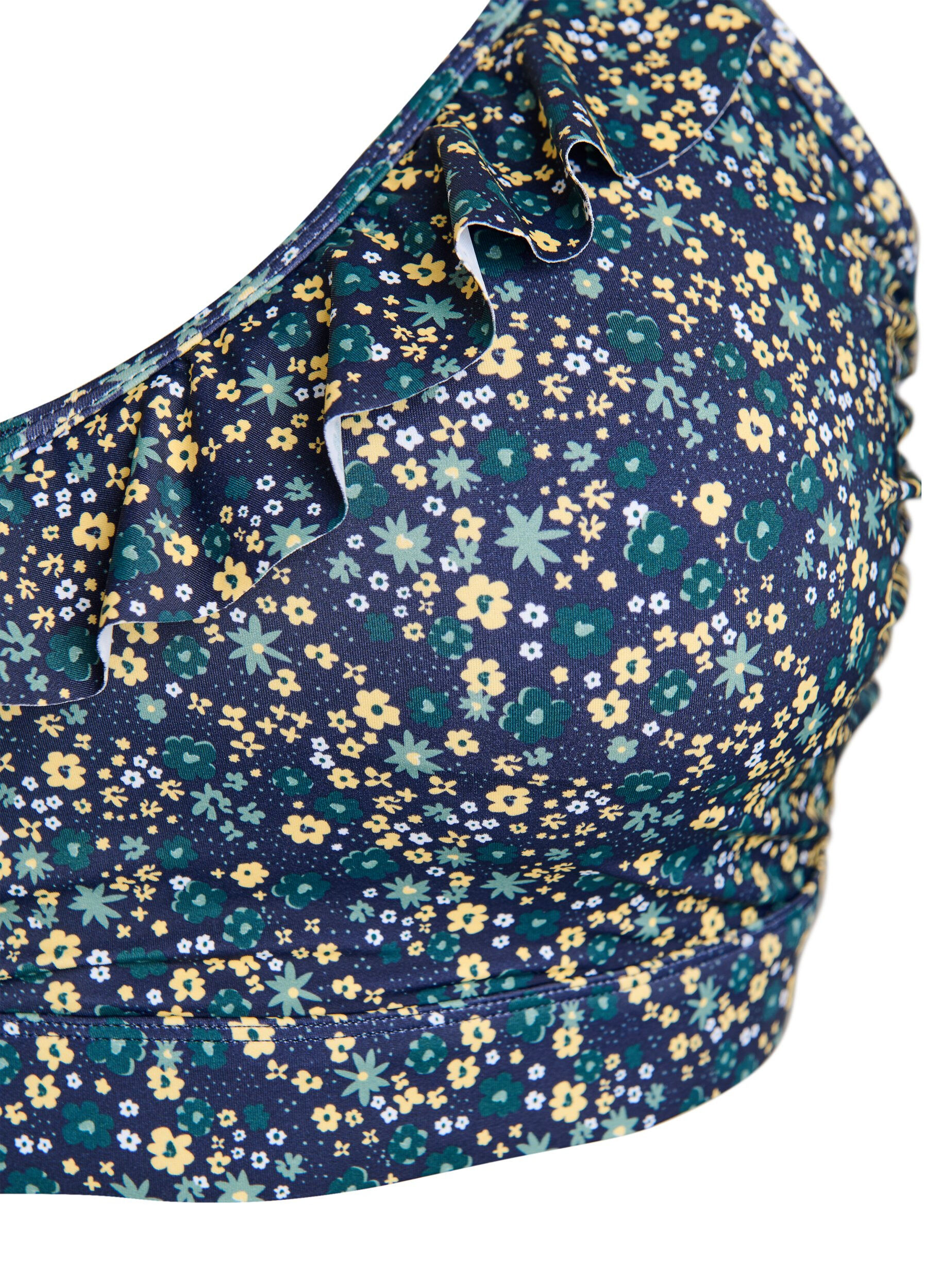 ZizziGebl&uuml;mtes Bikinioberteil mit R&uuml;schendetails, Petrol, Packshot image number 2