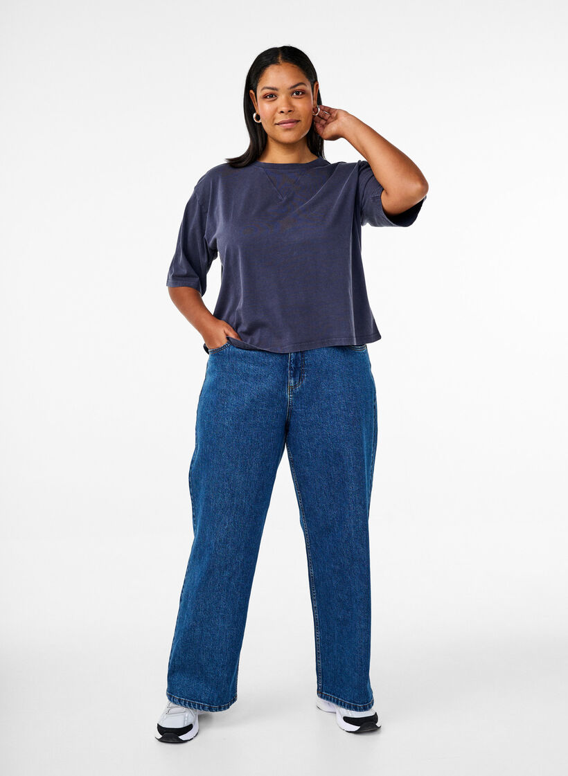 Boxy T-Shirt aus Bio-Baumwolle, Blau, Model image number 1