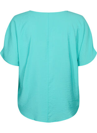 Viskose Bluse mit kurzen Ärmeln und V-Ausschnitt, Turquoise, Packshot image number 1