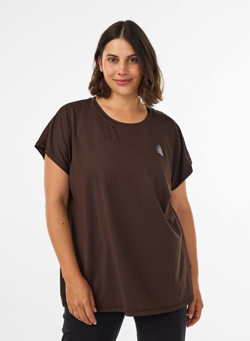 Einfarbiges Trainings-T-Shirt, Braun, Model image number 0