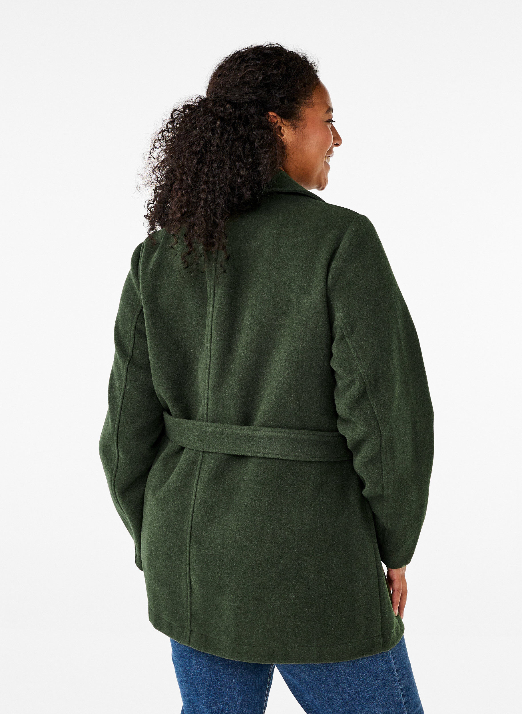 Zizzi Kurze Wolljacke mit G&uuml;rtel, Forest Night Mel., Model image number 1