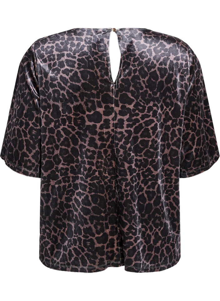 Kurzärmeliges Top aus Velours, Braun, Packshot image number 1