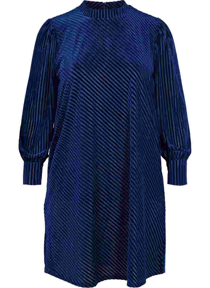 Kleid aus Velours mit Strukturmuster, Evening Blue, Packshot image number 0