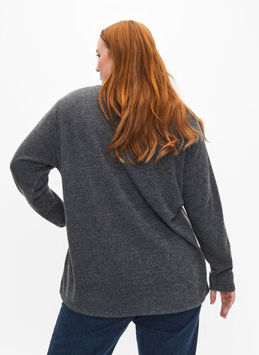 Melange Bluse mit rund um den Neck und langen Ärmel, Dark Grey, Model image number 1