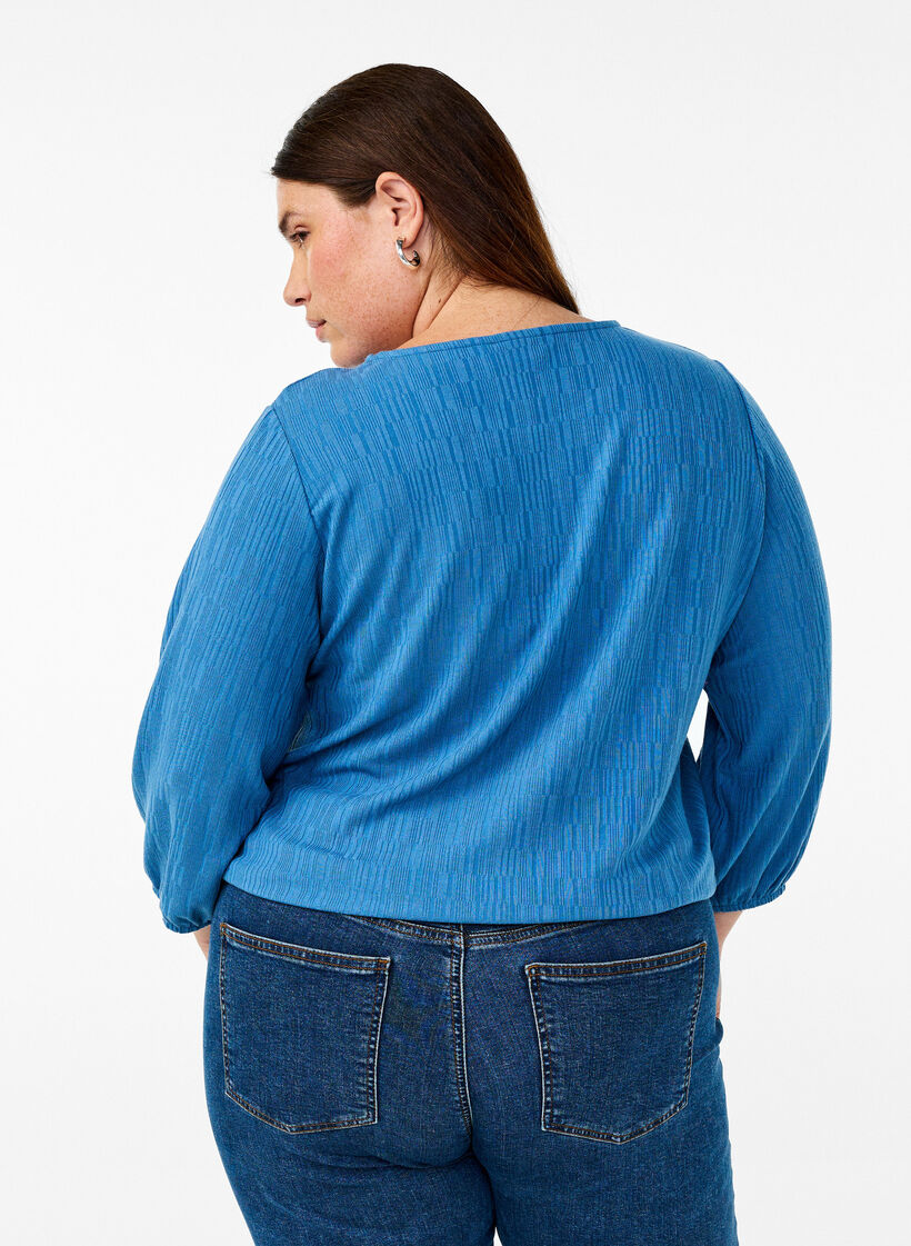 Bluse mit Struktur und 3/4-&Auml;rmeln, Blau, Model image number 2