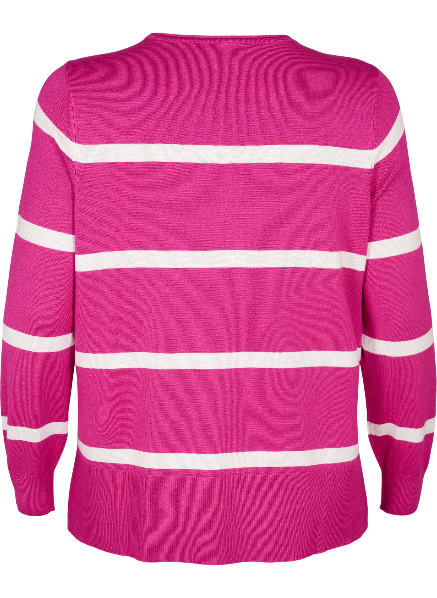 Zizzi Gestrickte Viskosebluse mit Streifen, Pink, Packshot image number 1
