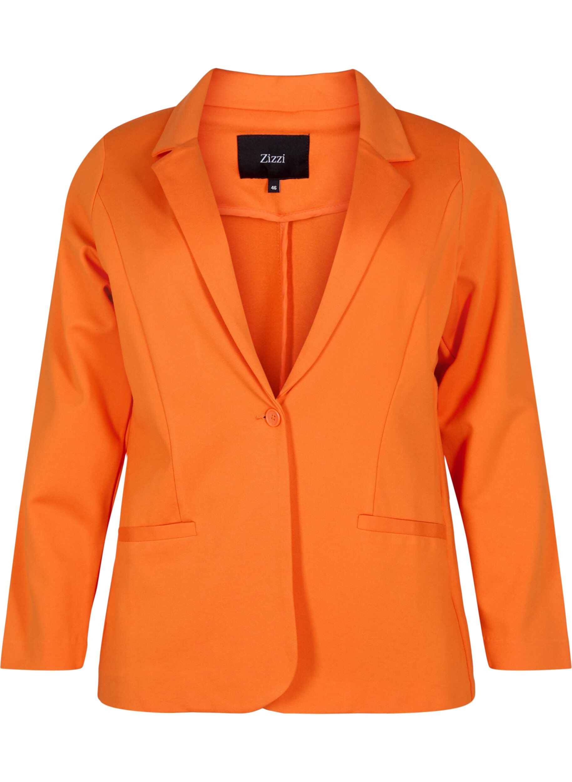 Zizzi Schlichter Blazer mit Knopf und Dekorationstaschen, Mandarin Orange, Packshot image number 0