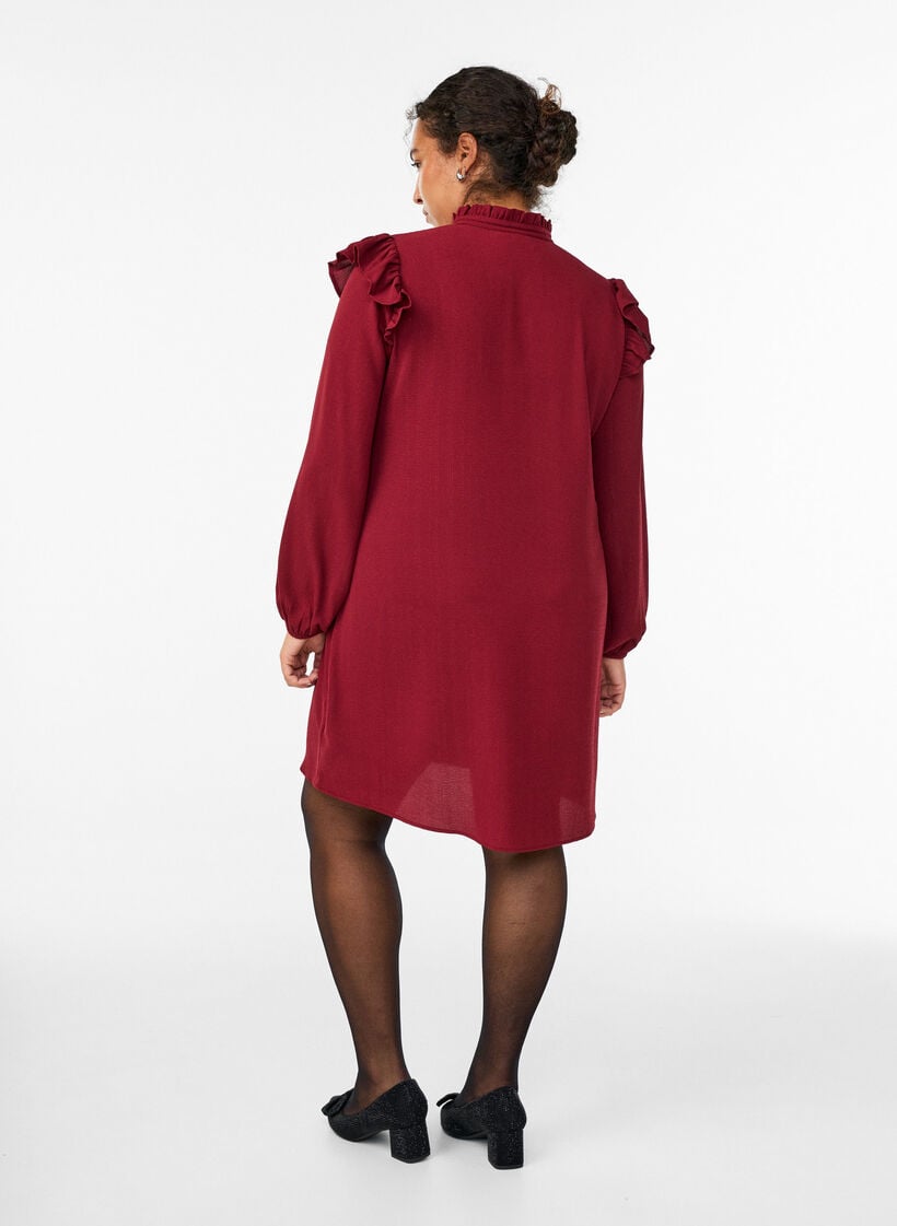 Kurzes Kleid mit R&uuml;schen und Glitzer , Dunkles Bordeaux, Model image number 2