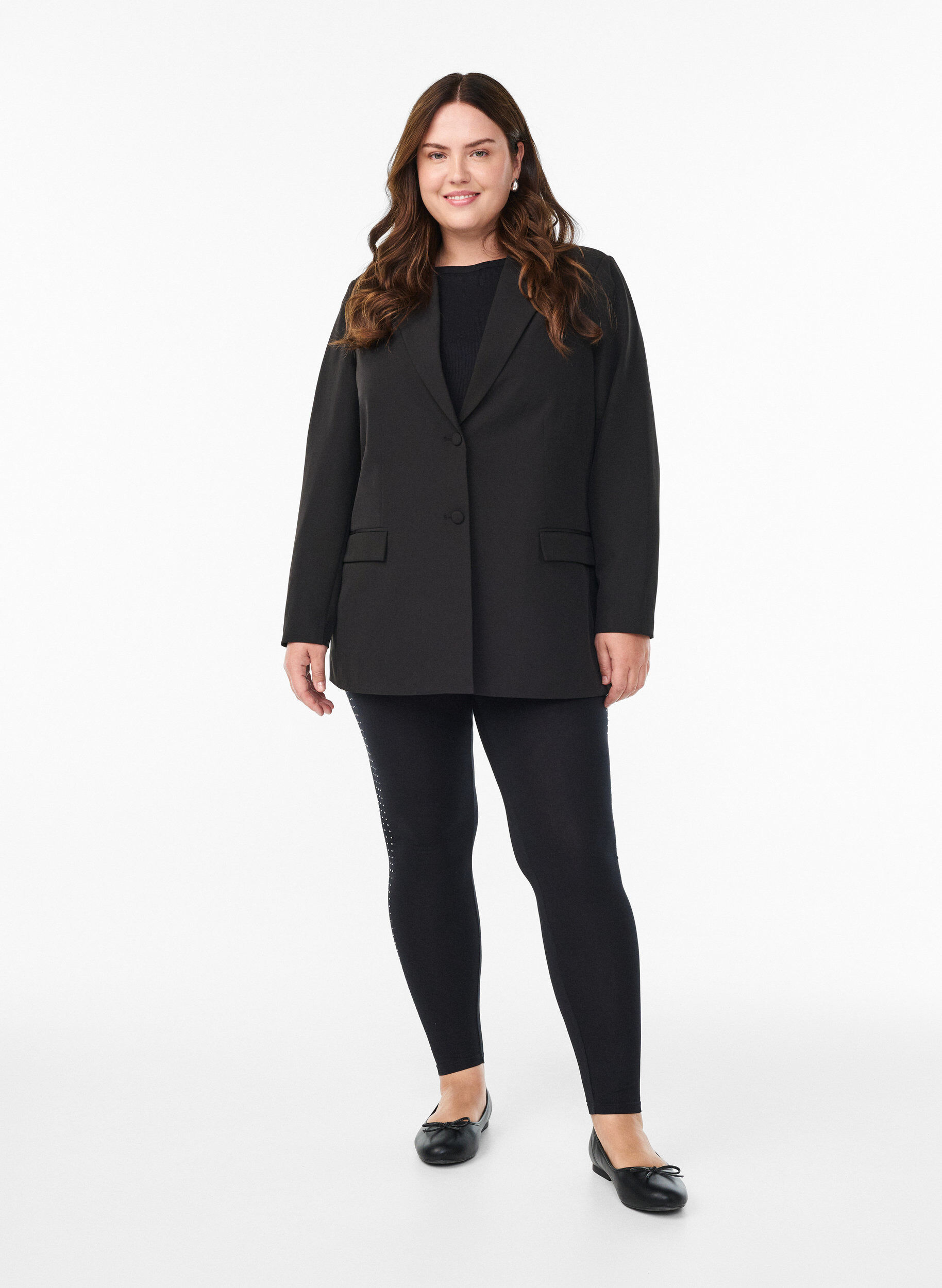 Zizzi Leggings mit Strasssteinen, Schwarz, Model image number 1