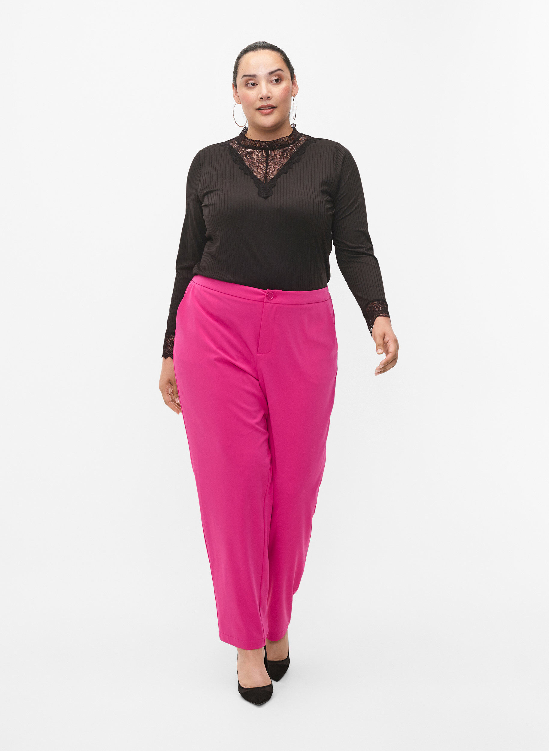 Zizzi Bluse mit Spitze und langen &Auml;rmeln, Black, Model image number 3