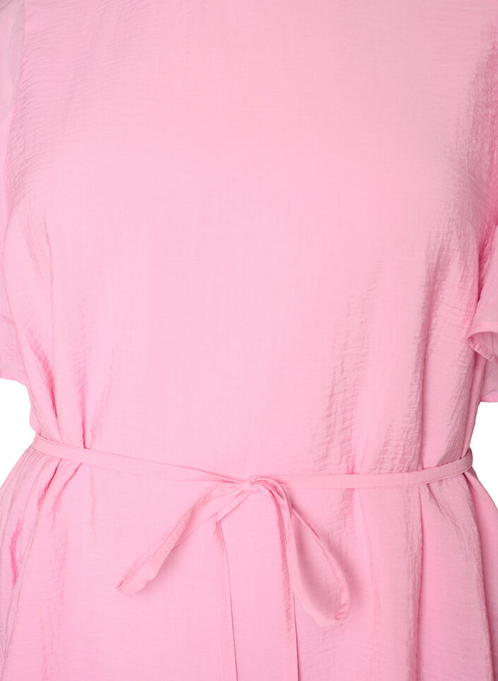 Kn&ouml;chellanges Kleid mit Fl&uuml;gel&auml;rmeln und Bindeg&uuml;rtel, Pink, Packshot image number 2