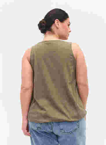 Einfarbiges Baumwolltop mit elastischem Bündchen, Dusty Olive, Model image number 1