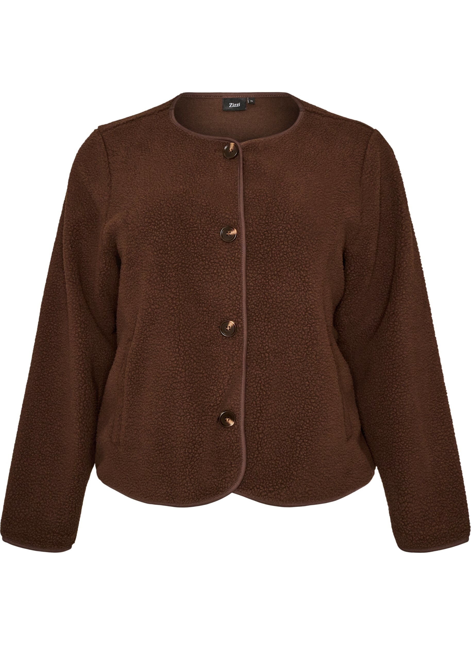 ZizziTeddyjacke mit Rundhalsausschnitt und Kn&ouml;pfen, Braun, Packshot image number 0